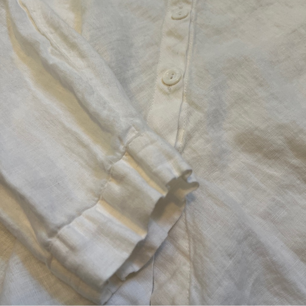 Flax 100% Linen Button Front Top 1G Off White Relaxed Fit Artsy - Picture 5 of 10